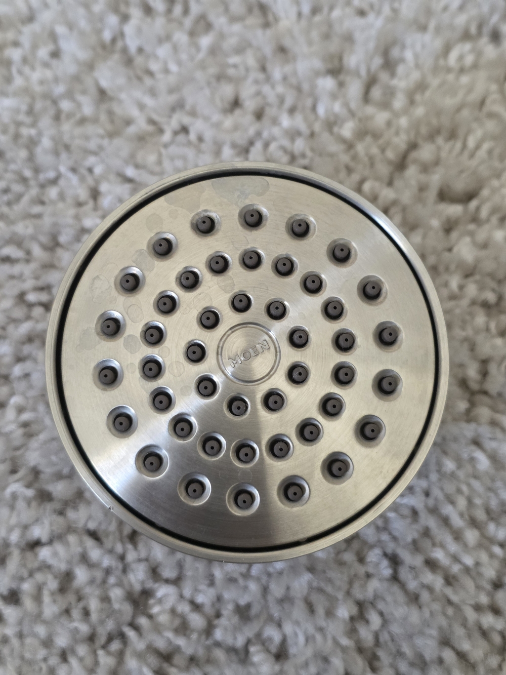 Moen Brushed Nickel Round Shower Head Plate in Silver and Black Accents